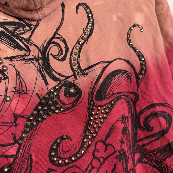 Key Y2K Jacket Womens Small Koi Fish Studded Hoodie Tattoo Art Asian Key Closet - Picture 8 of 12